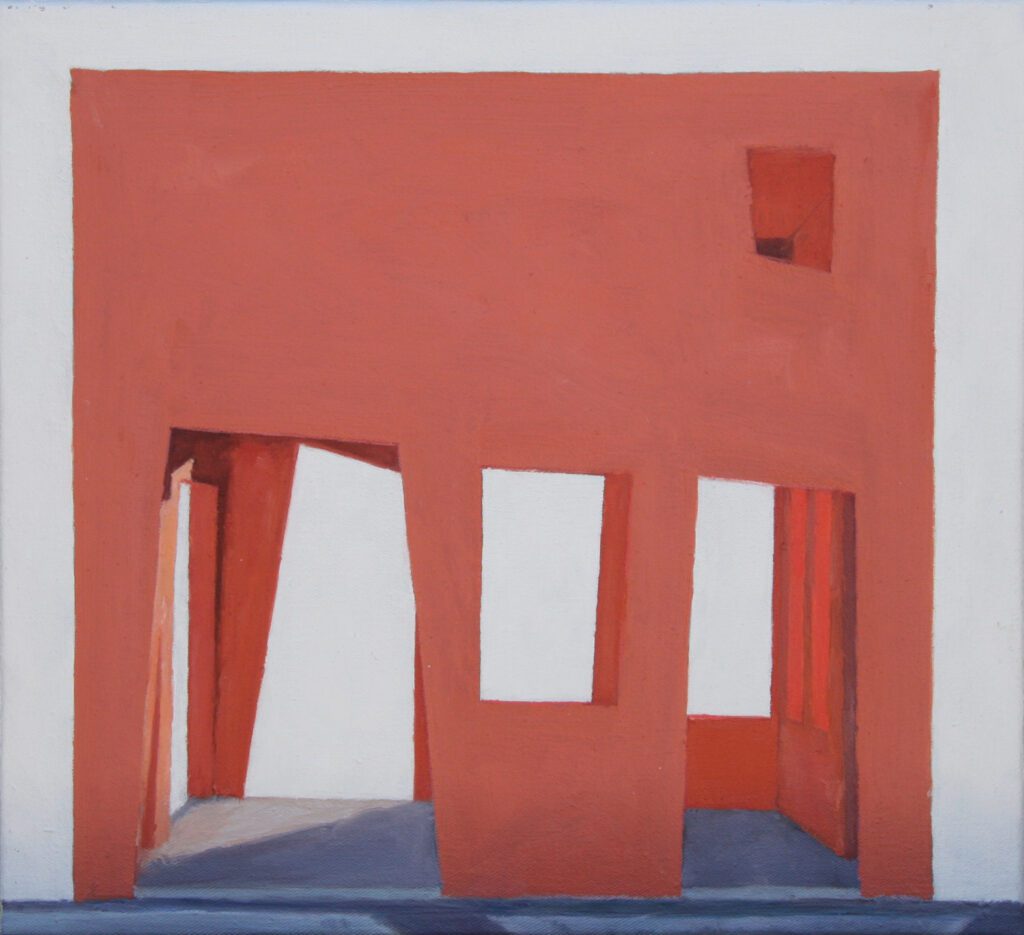 Red Gazebo, oil on canvas, 10 x 11 in | 28 x 25.5 cm